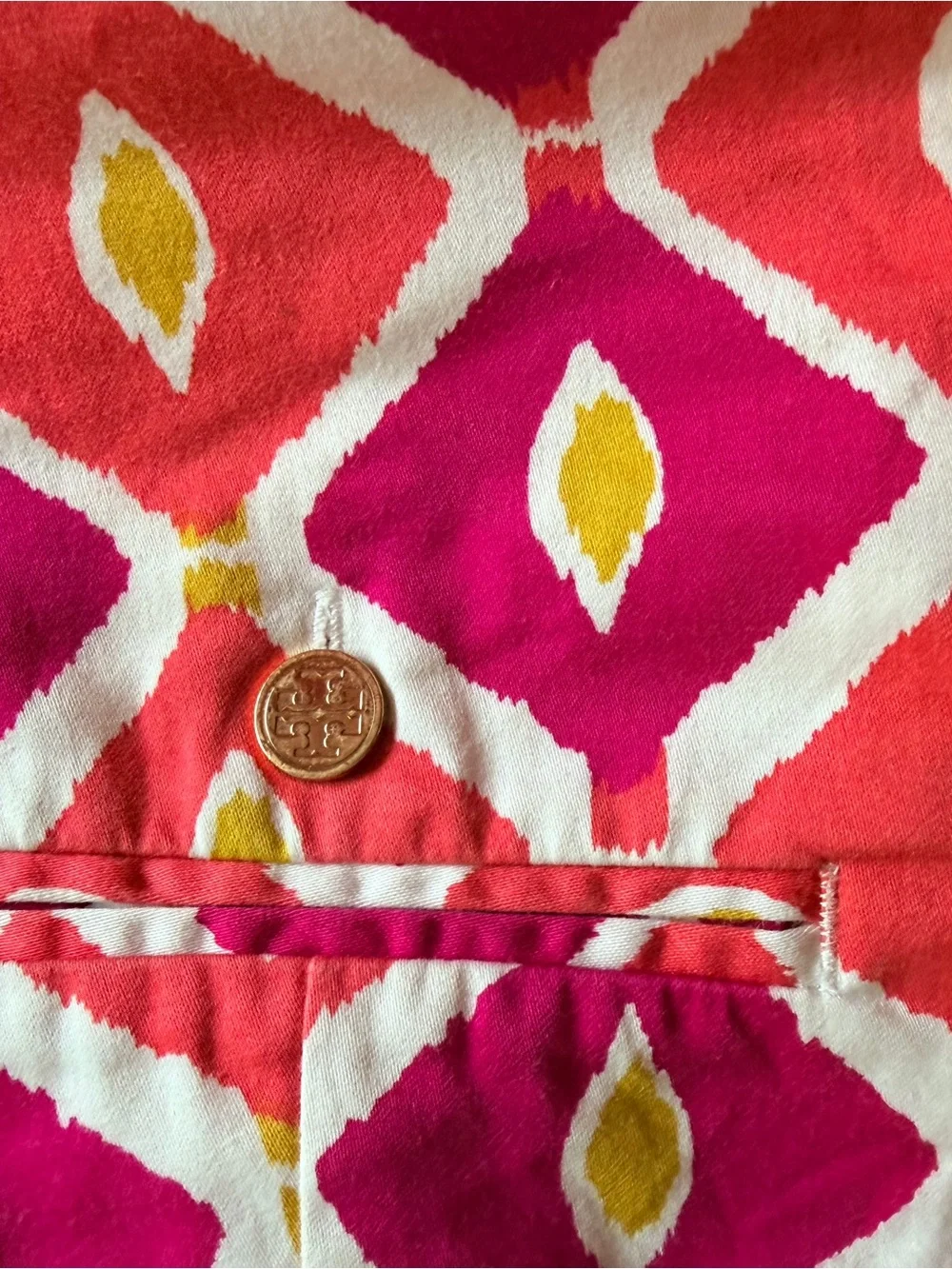 Tory Burch Pink Coral and Yellow Printed Cotton Shorts